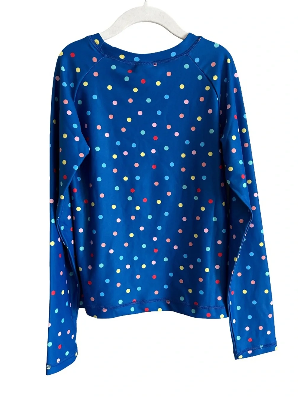 NWT Hanna Andersson Sunblock Rash Guard Top Baltic Blue Polka Dot Multi 10 140cm